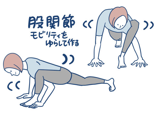 protahovací cvičení pro zvýšení pohyblivosti kyčlí - kegelovy-cviky stock ilustrace