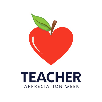 Teacher Appreciation Week card with red heart apple. Vector illustration