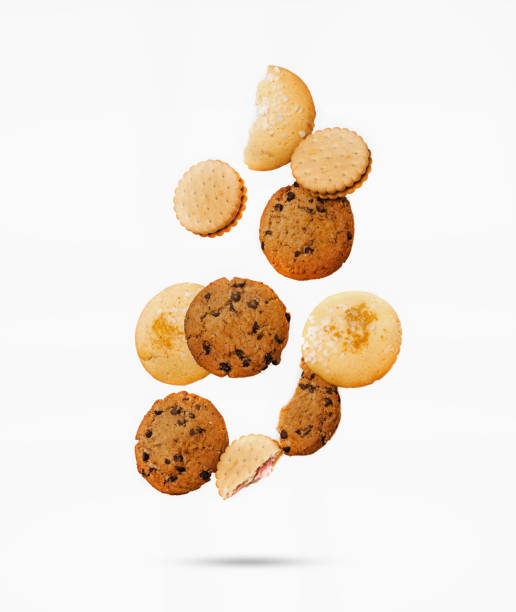 istock Flying assortment of various cookies on a white isolated background 2149636562