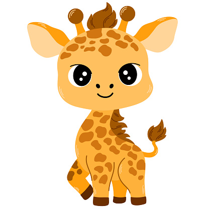 Cute cartoon giraffe. Childish vector illustration flat style. For poster, greeting card, baby design.