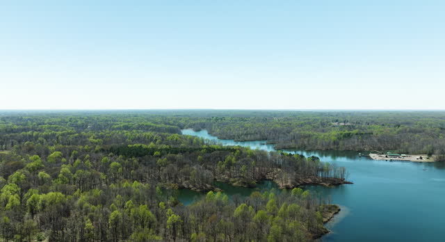 Aerial Reveal Glen Springs Lake And Nature Surroundings In Tennessee, United States.