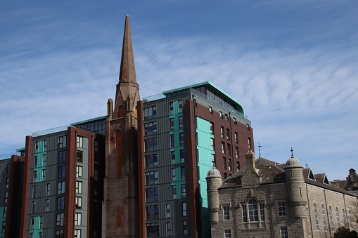 Three kirks building with old church surrounding by new buildings, Aberdeen, Scotland