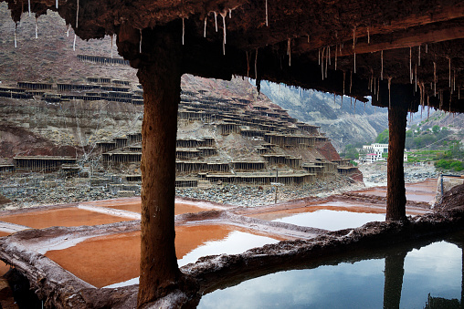Old salt mines and wells in Mankang County alongside Lancangjiang(Mekong) river, Yunnan province, China,  which has 1300 years history.