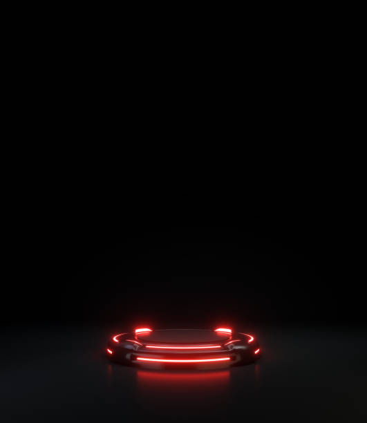 istock Pedestal For Product Showcase With Red Neon Light 2149638603