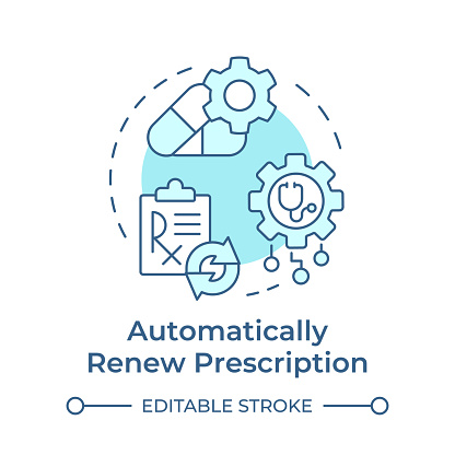Automatically renew prescription soft blue concept icon. Pharmacy software, medical card. Round shape line illustration. Abstract idea. Graphic design. Easy to use in infographic, article