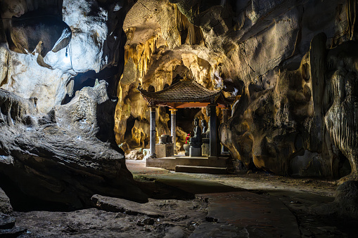 temple in  Dark cave at Bich Dong pagoda complex