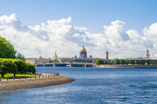 Saint Petersburg, Russia - View of the Spit of Vasilyevsky Island and the sights of Petersburg