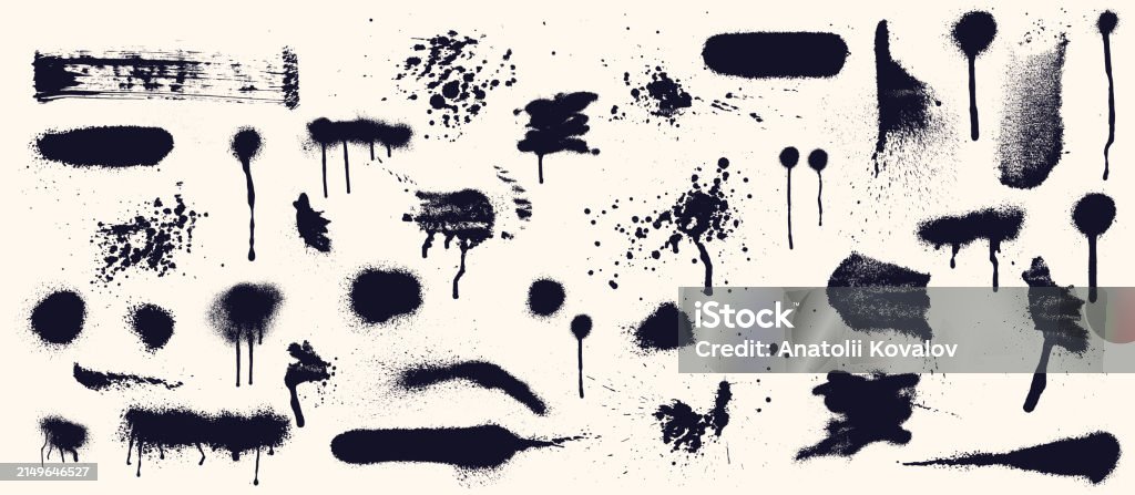 Splashing Ink Vector Paint Splash Spray Ink Elements For Decor Drip Big Set Black Abstract ...