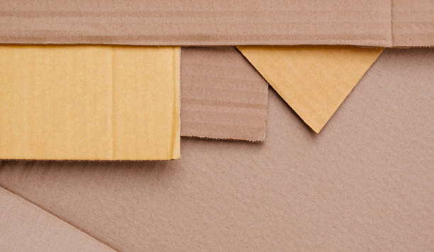 istock Part of 5 Cardboard sheets stacked in geometric pattern background in table top view, Flat lay with copy space 2149648546