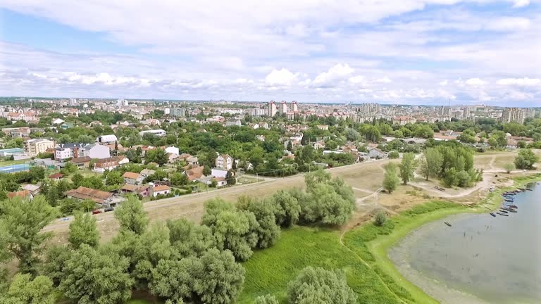 City of Novi Sad seen from above a swamp in Novi Sad, Serbia