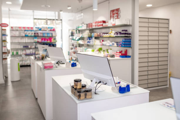 istock Shelves with medicaments in pharmacy store 2149649005