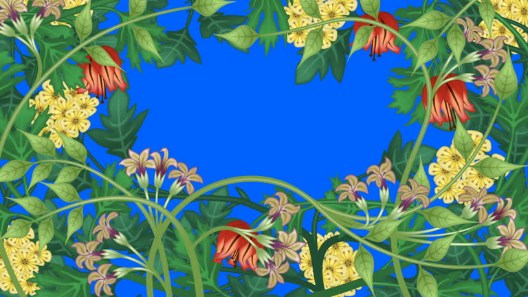 Growing plants and vines. Pack of 3 animations on blue screen. Two versions have copy space.