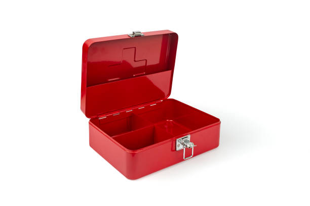 istock Red first aid kit box, opened and isolated on white background, empty copy space for product placement 2149654424