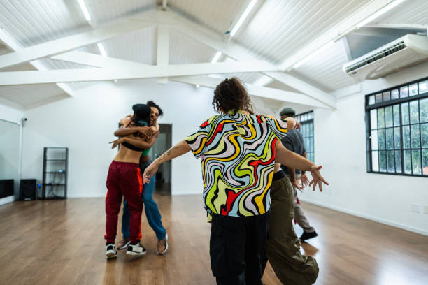 Senior couple embracing at dance studio