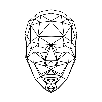 Concept one object AI face wireframe isolated on white background. Ideal for new futuristic AI concept backgrounds. Rendering.