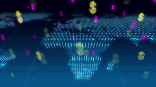 Dollar and world map digital data background