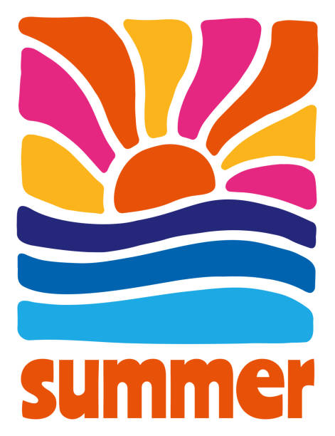 Retro sunset above the sea or ocean with sun and water silhouette. Retro sunset above the sea or ocean with sun and water silhouette. Vector illustration. Design for t-shirt, poster, invitation, advertising, banners, leaflets and flyers. Stock illustration message of nature stock illustrations