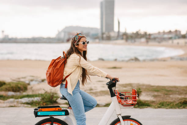 istock Riding a bike by the beach in Barcelona 2149659151