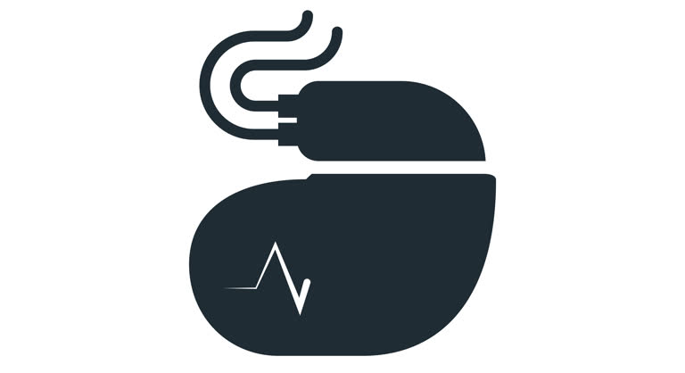 Cardiac pacemaker icon with pulse tracing line, heartbeat artificial device, heart pulse, transparent background footage
