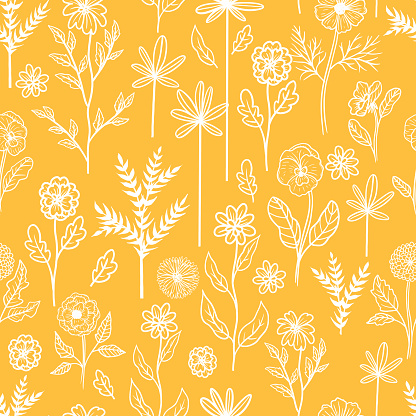 Doodled Wildflowers Seamless Background Pattern