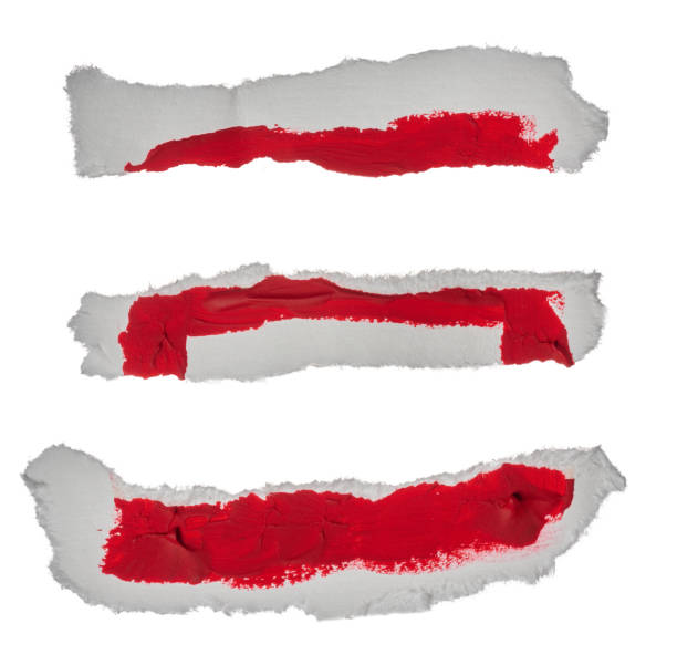 istock Torn piece of white paper with red paint swatch 2149663094