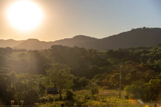 Rural landscape and hills at sunset