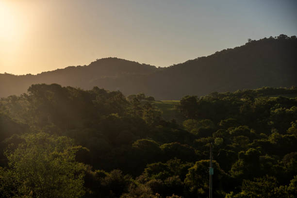 Rural landscape and hills at sunset