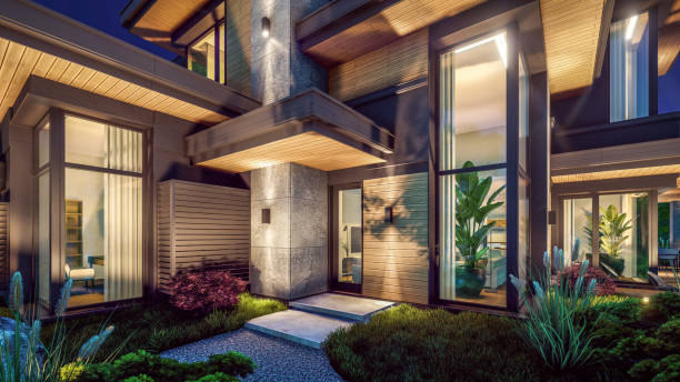 istock 3d rendering of modern house in luxurious style in night 2149665682