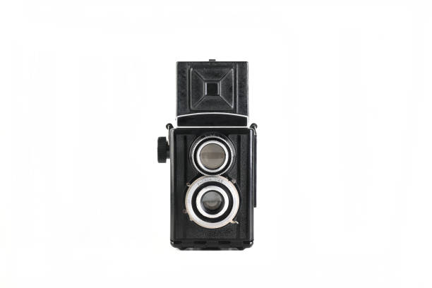 istock Vintage medium format film TLR camera, on white background. Film TLR camera. 2149665968