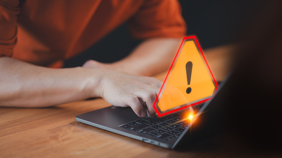 Computer Warnbing Sign A Caution Warning Sign Alerts The User While Using A Computer Laptop ...