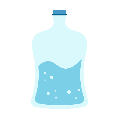 Bottle 5 or 10 liters, large plastic reusable for water. Filled with liquid. Containers for drinking water. Vector illustration