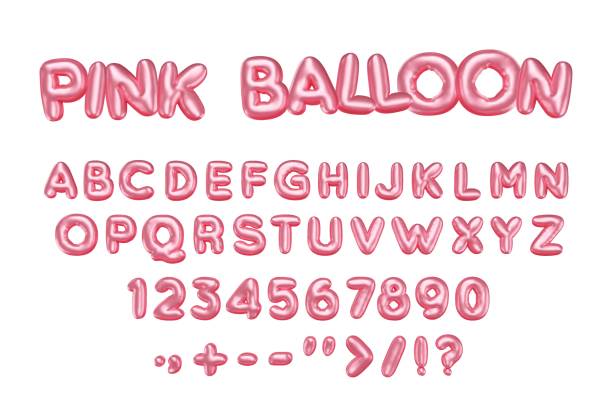stockillustraties, clipart, cartoons en iconen met pink 3d balloon font. - hoofdletter