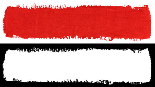 Red stroke of paint brush texture isolated on white background with clipping mask (alpha channel) for quick isolation.