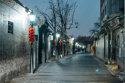 The Hutong in Nanluogu Lane at Night in Beijing