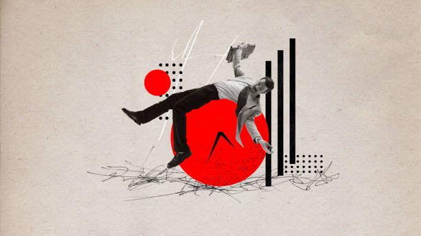 Contemporary art collage. Young man, employee lying on huge red, burning clock against light background with abstract objects. Concept of business development, startup, deadlines, finance, career. Ad
