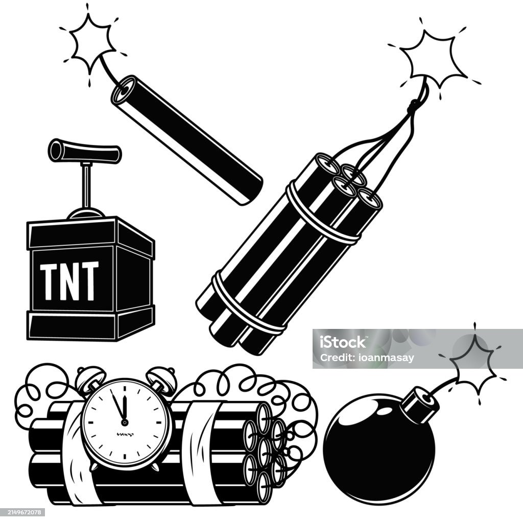 Cartoon Bomb Getting Set Off Dynamite Bomb Tnt Fire Set Cartoon Explosive Fuse Explosion Boom ...