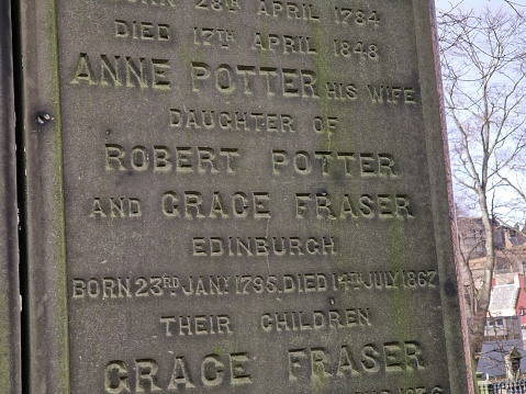 Old gravestones with names used in Harry Potter in Greyfriars Cemetery, Edinburgh, Scotland