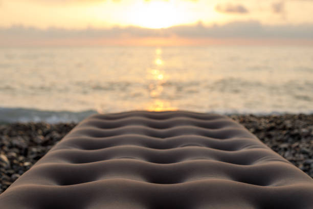istock Inflatable raft against blurred sea sky background 2149674997
