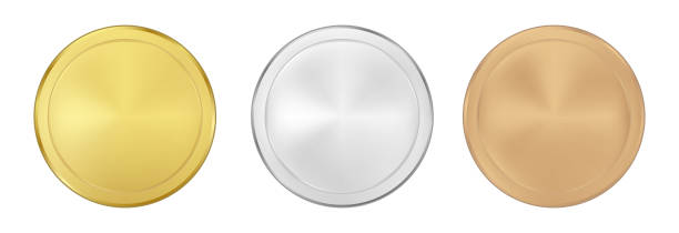 istock Realistic sports medals in gold, silver, bronze on transparent background 2149678825