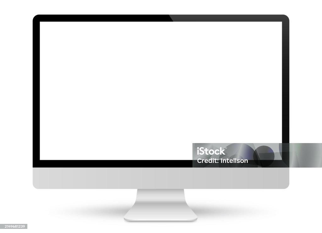 Empty Computer Image 2d Realistic Computer Monitor Display With Empty Screen White Background ...