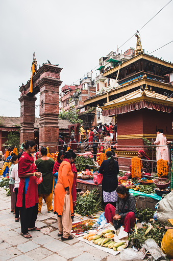 kathmandu, nepal. 25th august, 2023: street view of dirty and crowded kathmandu old town, nepal