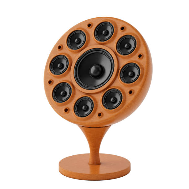 Abstract Many Speakers Wooden Music Mobile System. 3d Rendering
