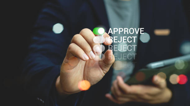 istock Approve concept. businessman touching check mark to approve document or project on virtual screen. 2149683203