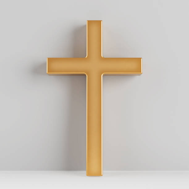 Christianity Symbol Golden Cross Icon. 3d Rendering