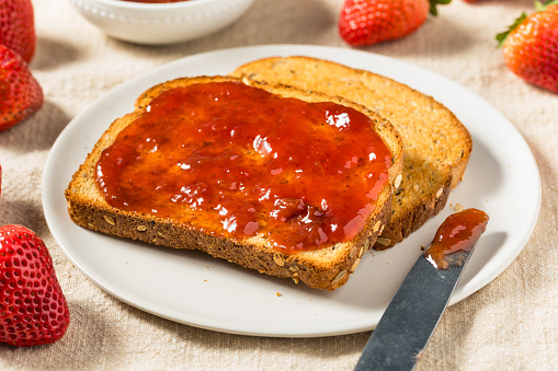 Healthy Strawberry Jam on Toast for Breakfast