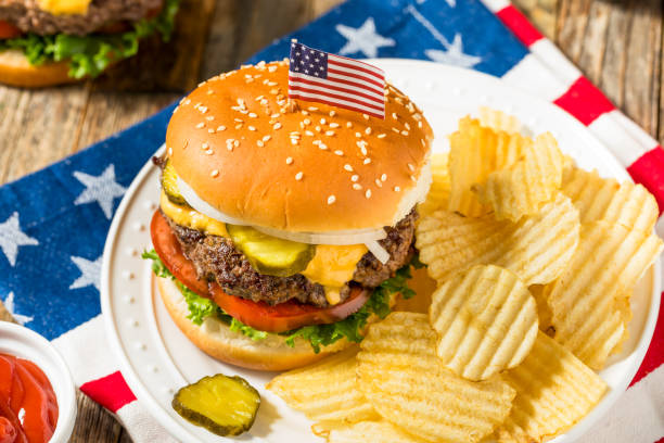 istock Patriotic American Memorial Day Cheeseburger 2149684482