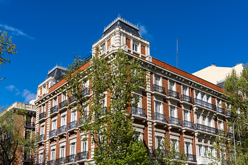 Old Luxury Residential Buildings in Jeronimos area in Central Madrid.