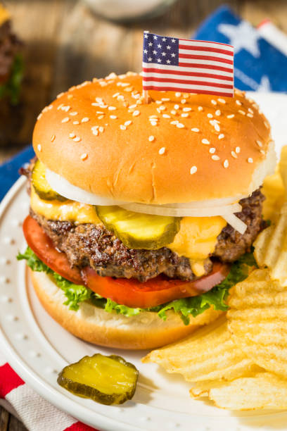 istock Patriotic American Memorial Day Cheeseburger 2149684515