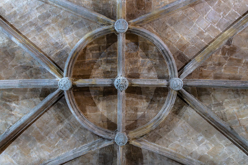 Directly below view of stone ribbed vault in Renaissance Style