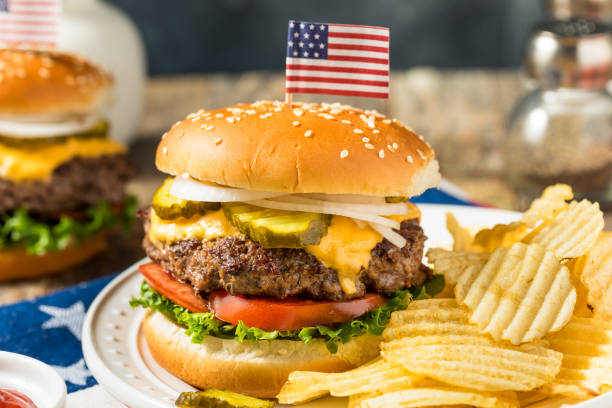 istock Patriotic American Memorial Day Cheeseburger 2149684611